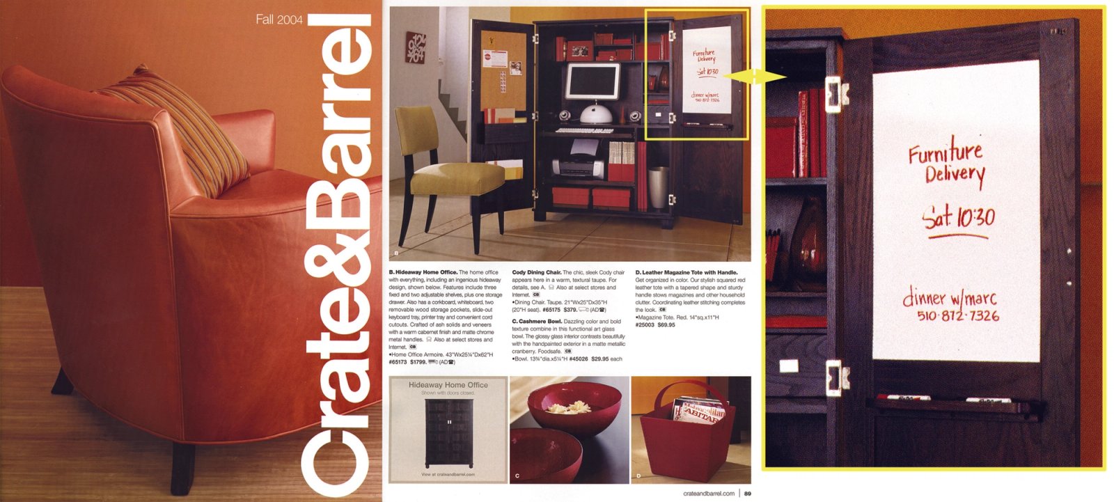 The Crate & Barrel catalog and the dinner invitation that appeared in it.