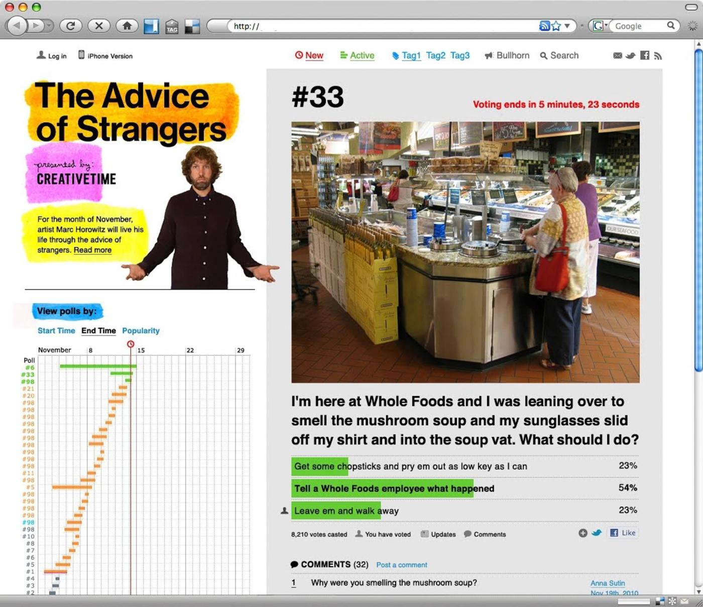 The original voting website for The Advice of Strangers.